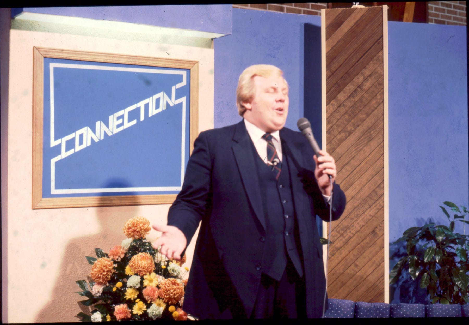 Philip Cameron singing on the set of Connection